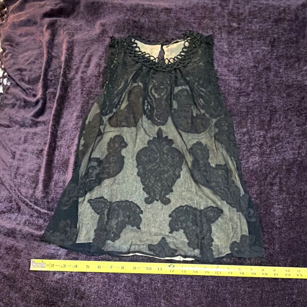 Elie Tahari Women's Black Sheer Silk Lace Floral Sleeveless Chemise Top M